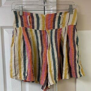 BP Multicolor Striped Pleated Linen Blend Shorts